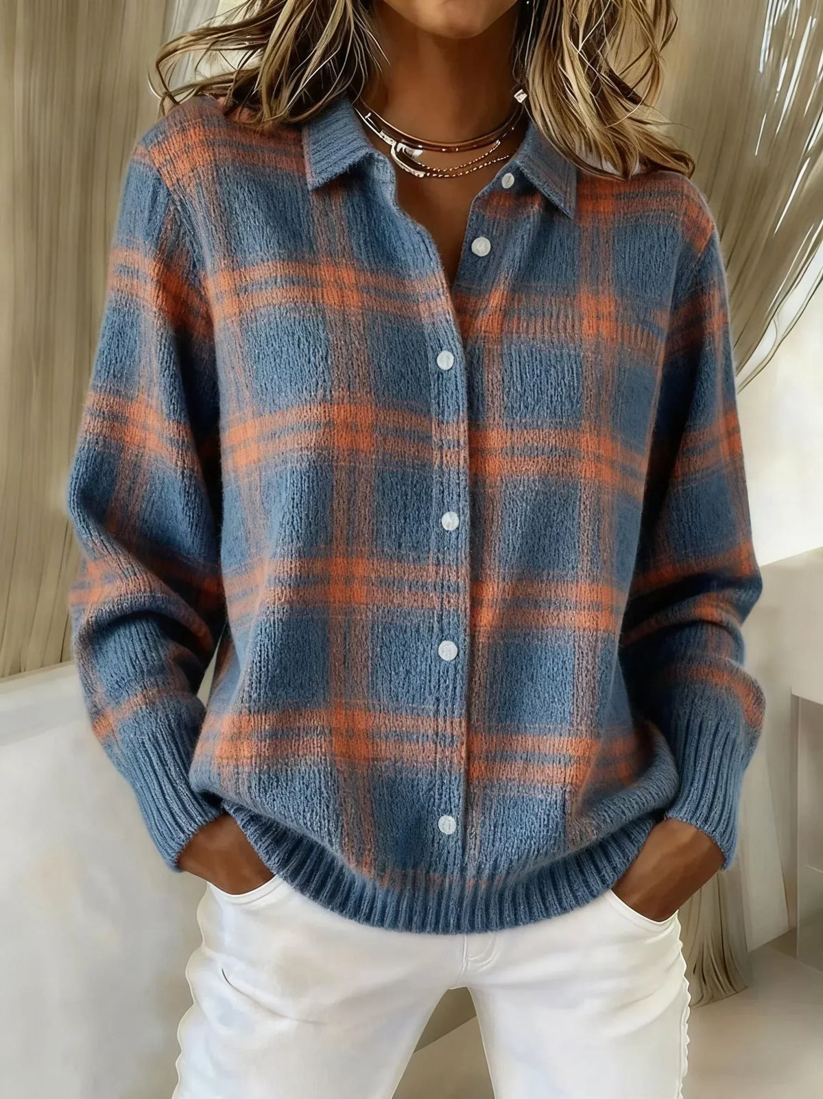 Claire | Retro Contrast Plaid Sweater