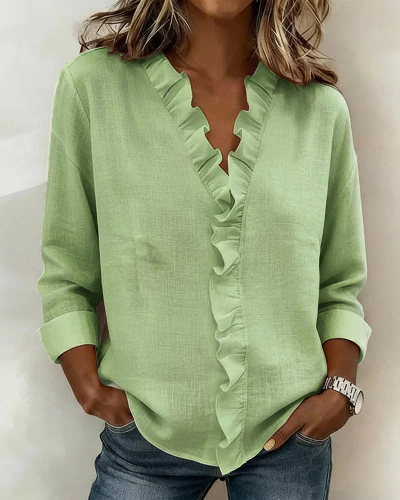 Savanna | Blouse with Ruffles, V-Neck and Long Sleeves