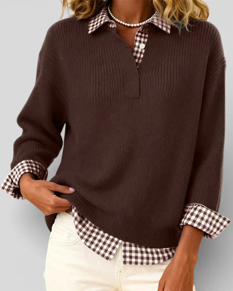 Tavessa | Knit Sweater Checkered Shirt