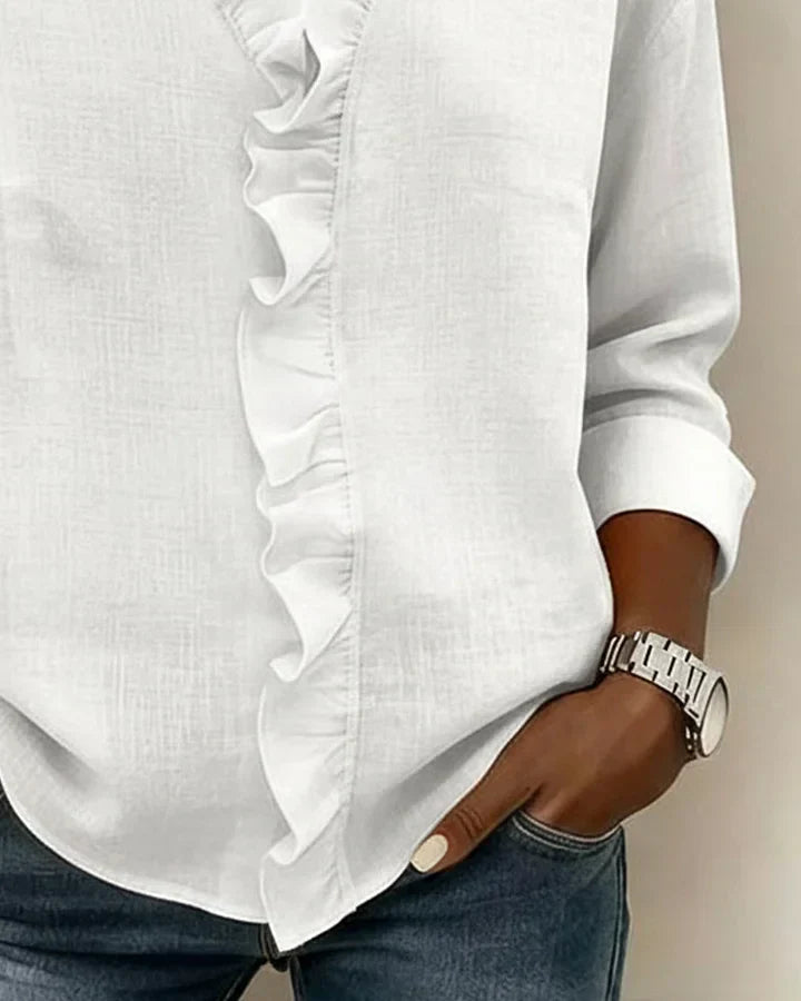 Savanna | Blouse with Ruffles, V-Neck and Long Sleeves