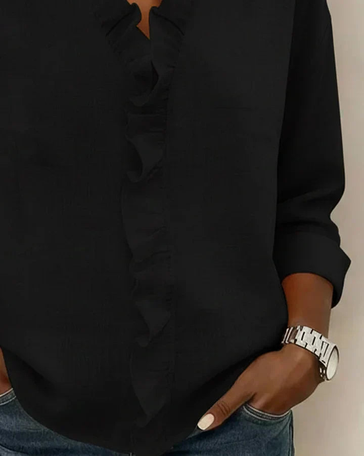 Savanna | Blouse with Ruffles, V-Neck and Long Sleeves