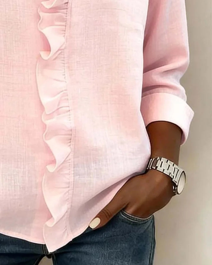 Savanna | Blouse with Ruffles, V-Neck and Long Sleeves