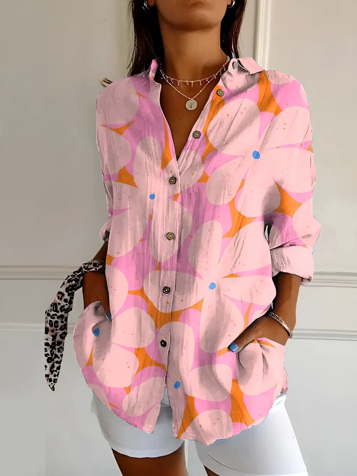 Inez | Cotton Blouse with Floral Waves