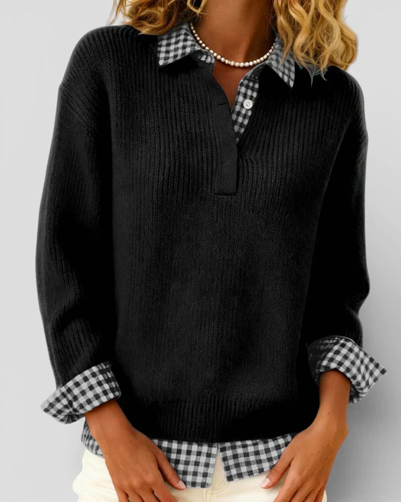 Tavessa | Knit Sweater Checkered Shirt