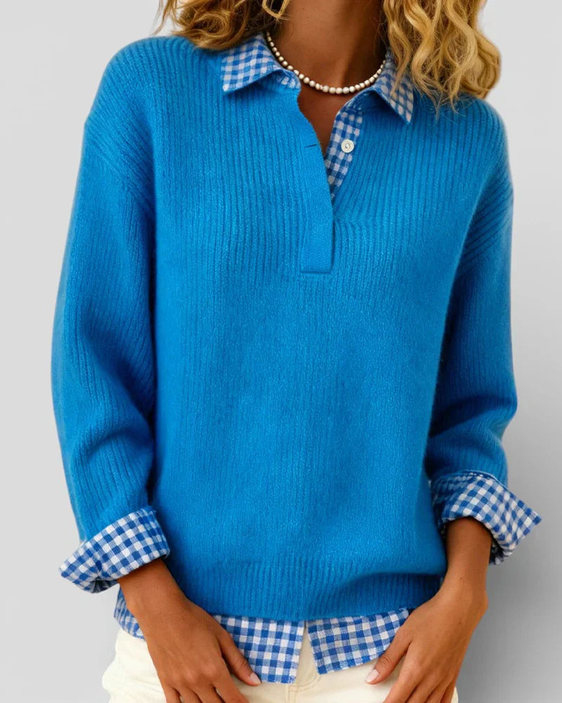 Tavessa | Knit Sweater Checkered Shirt