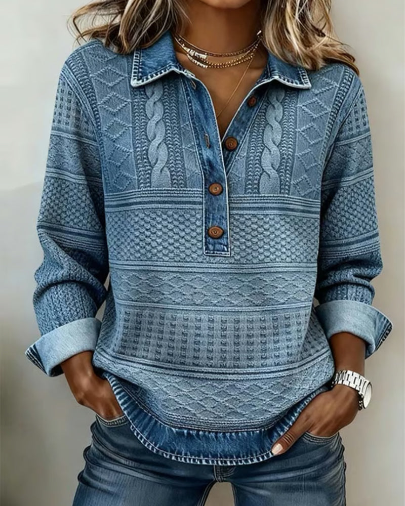 Shanna | Trendy Sweatshirt with Half Button and Collar