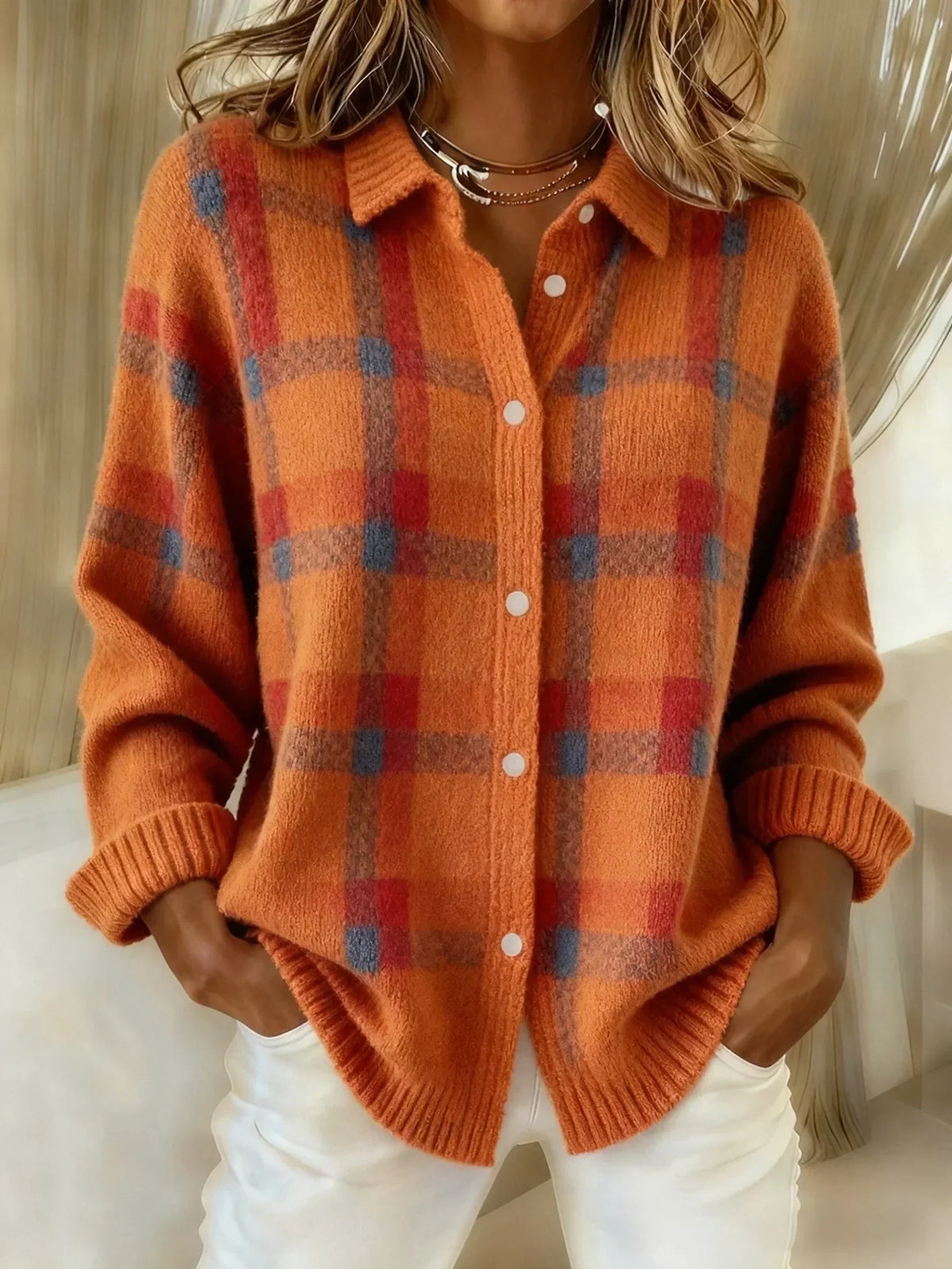 Claire | Retro Contrast Plaid Sweater