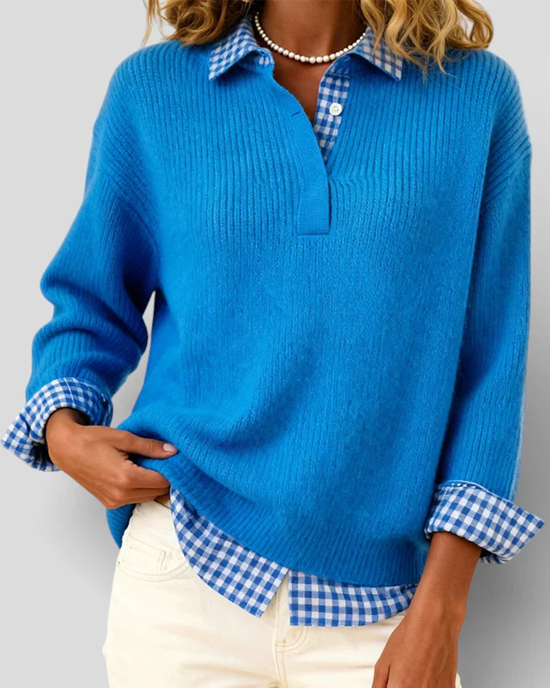 Tavessa | Knit Sweater Checkered Shirt