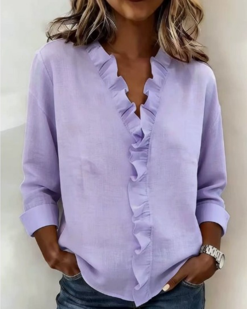 Savanna | Blouse with Ruffles, V-Neck and Long Sleeves