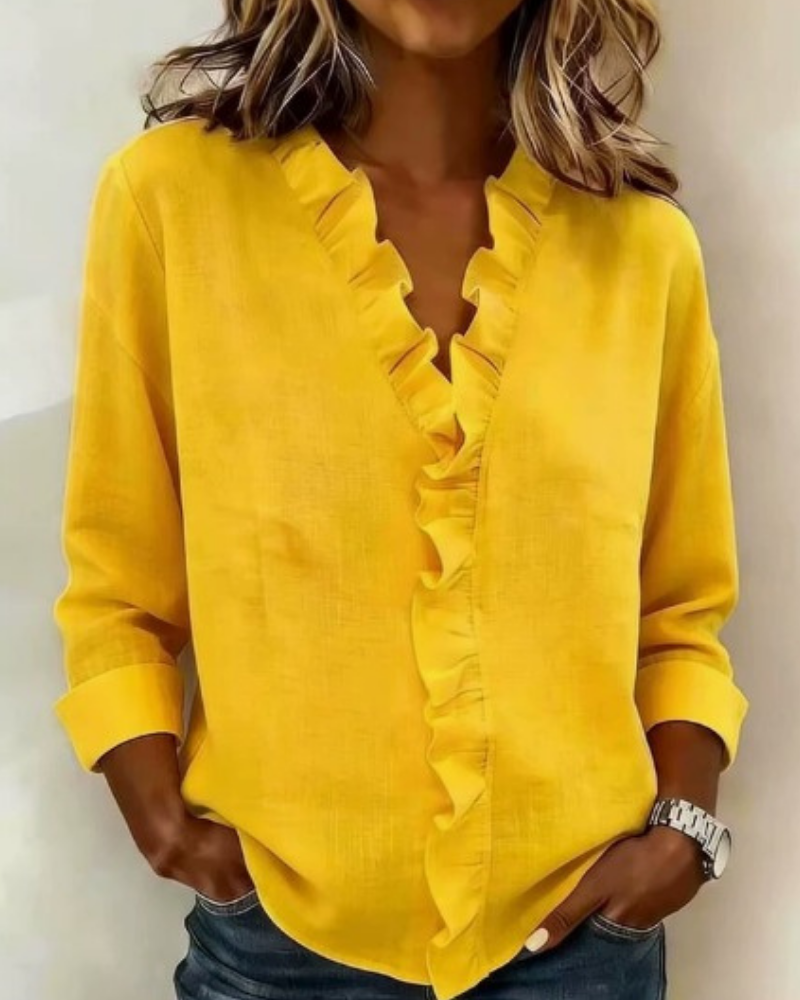Savanna | Blouse with Ruffles, V-Neck and Long Sleeves