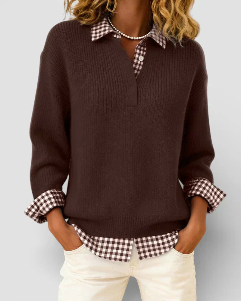 Tavessa | Knit Sweater Checkered Shirt