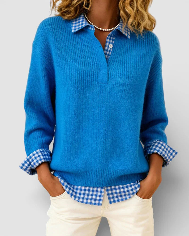 Tavessa | Knit Sweater Checkered Shirt