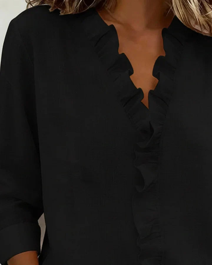 Savanna | Blouse with Ruffles, V-Neck and Long Sleeves