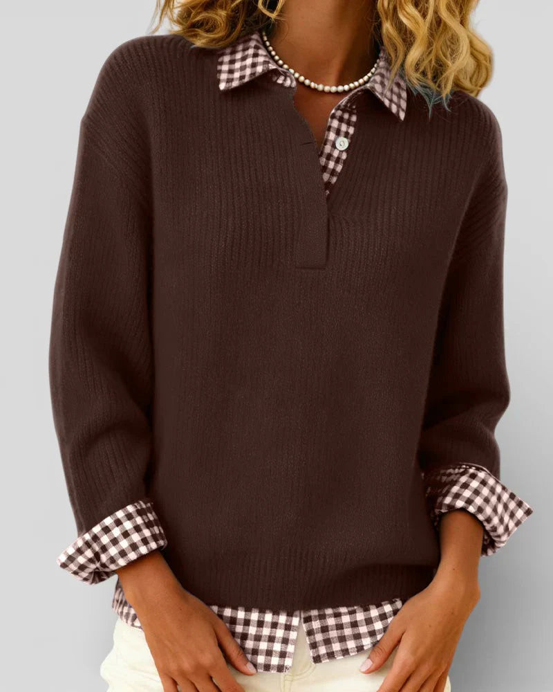 Tavessa | Knit Sweater Checkered Shirt