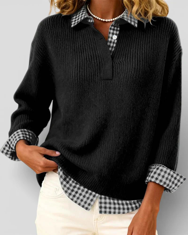 Tavessa | Knit Sweater Checkered Shirt