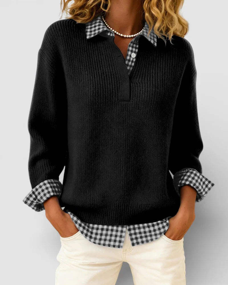 Tavessa | Knit Sweater Checkered Shirt