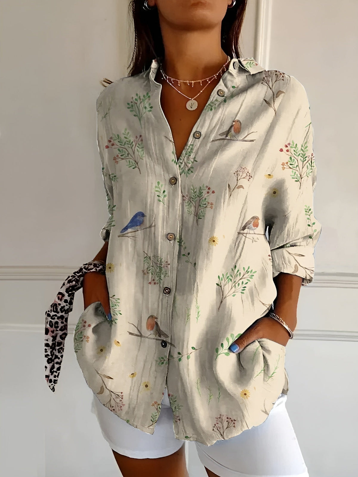 Inez | Cotton Blouse with Floral Waves